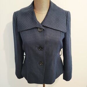 Isabella DeMarco Tahari Levine Big Button Blue Black Blazer Jacket Size 12
